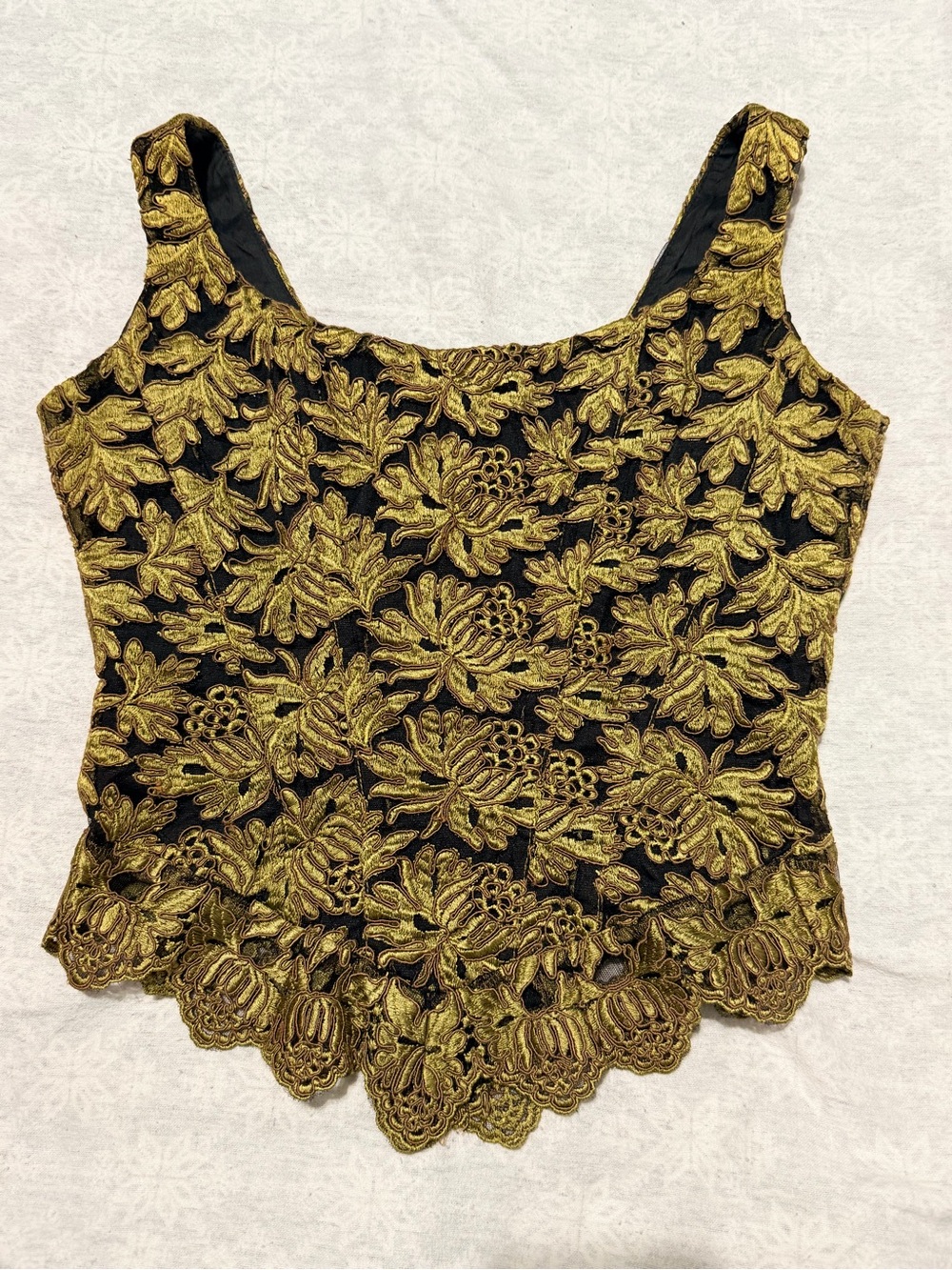 Vintage 90s Gigi Clark Silk Brocade Boned Corset Top Scalloped Lace Bustier 2
